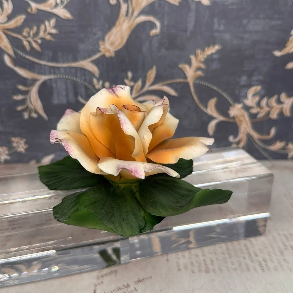 Vintage FABAR Capodimonte Italy Porcelain Peach Rose Flower 6”